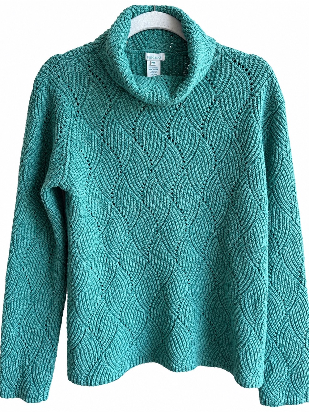 Sundance PXL Teal Cotton Silk Openwork Knit Cowl Neck Sweater